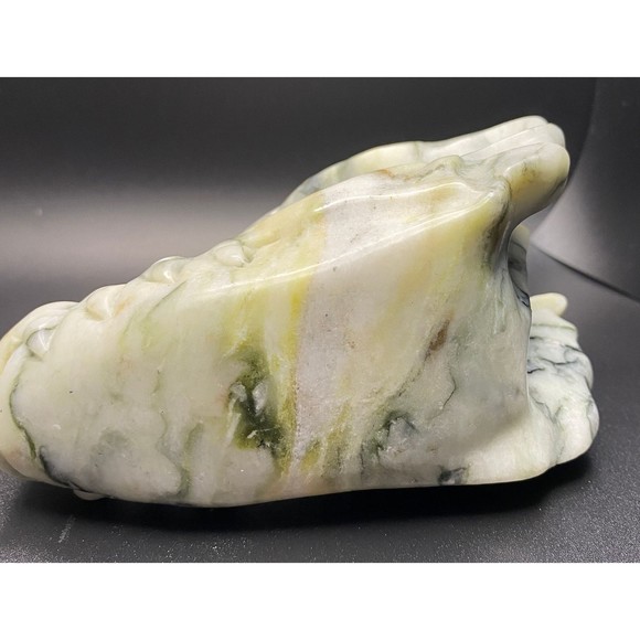 Large White Peach Green Jade Dragon Skull Crystal Carving - Veins Dinosaur - Picture 7 of 9